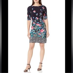NWT Eliza J Plus Black Floral Short Sleeve Shift Dress 16W